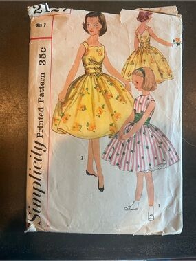 Vintage 1950s Simplicity 2127 Girls Dress Pattern Size 7 Complete 10 Pcs